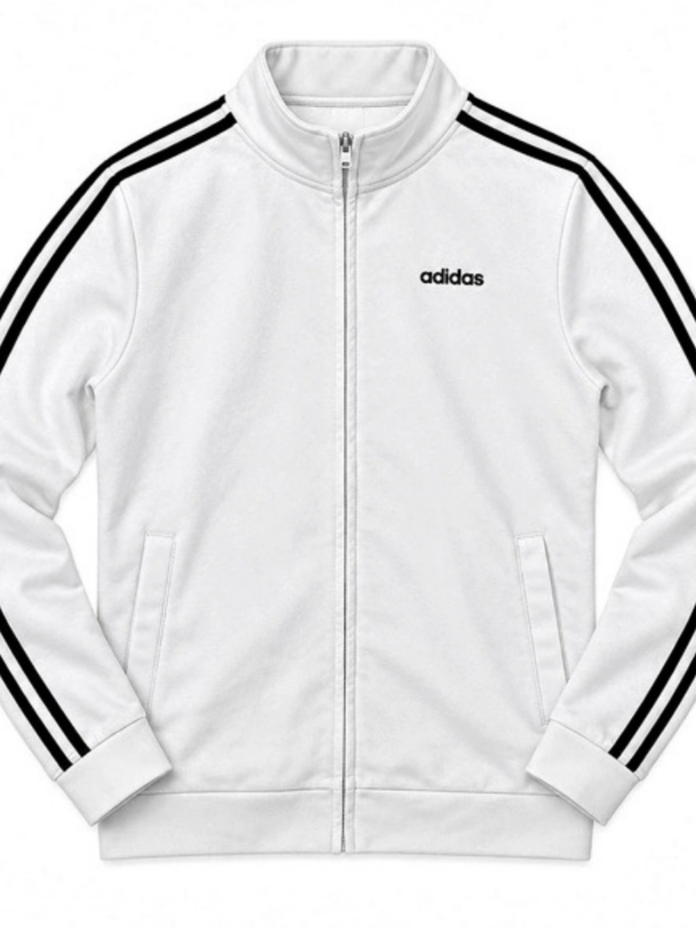 Adidas White & Black 3-Stripe Full Zip Track Jacket – Juniors Large